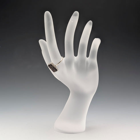 復古純銀印章戒指,棕色瑪瑙底座(14 號)